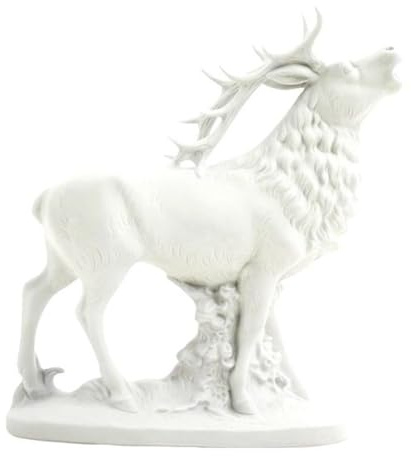 Reichenbach - Skulptur - Porzellanfigur - Hirsch auf Postament - Porzellan glasiert - Weiß - Maße (BxH): 21 x 27 cm