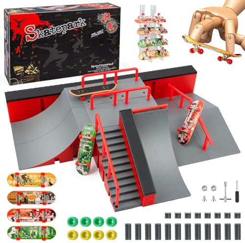 MOMSIV Mini Finger Skateboard, Lustiges Skatepark Board mit Rampenzubehör für Kinder (C)