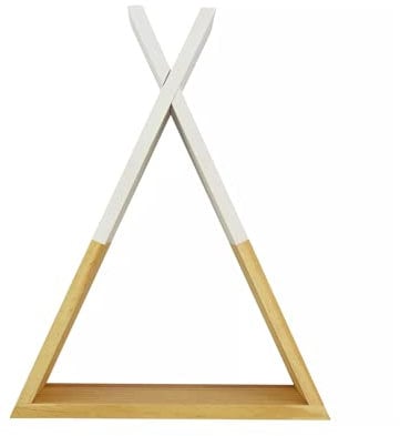 Puckdaddy Wandregal Hugo im Tipi-Design, Natur & Weiß, Dekoratives Regal für Baby- und Kinderzimmer, 34,5x9,5x55 cm