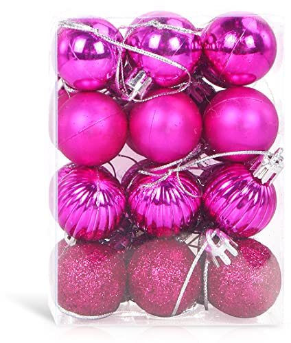 Bolas Navidad Pequeña Rosa Roja, 3cm Adornos árbol de Navidad Pequeña, 24 PCS Bolas de Navidad Mini, Navidad Esferas de Plastico, Boda de Fiesta Hogar, Brillantina Mate Diamante Textura