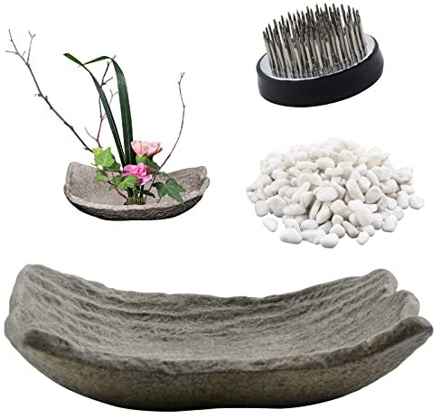 WANDIC Forniture per organizzare Fiori, Tondo Fiore Rana e Vaso di Fiori in Ceramica a Forma di Piastrelle per Ikebana Floral Art Home Office Decorazione