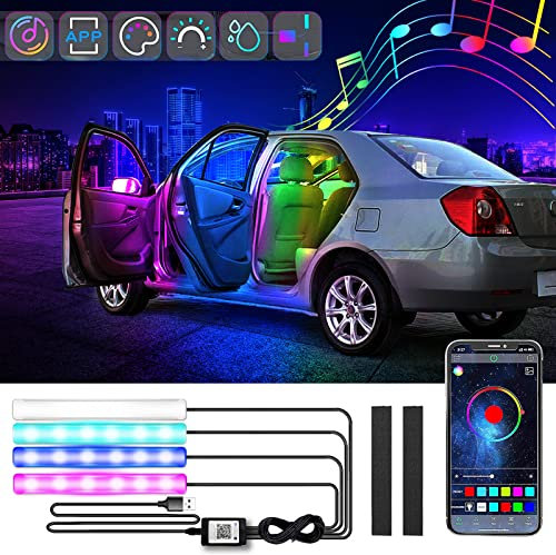 LED Innenbeleuchtung Auto, Autozubehör Geschenke DIY Effekte, Auto Ambientebeleuchtung RGB LED Strip Wasserdicht mit APP Steuerbare, 64 Szenen-Optionen, Ambientebeleuchtung mit Zigarettenanzünder, 12V