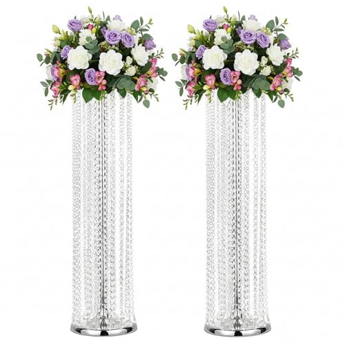 Hochzeitsvasen aus Metall für Tafelaufsätze: 90 cm hohe Blumenständer mit Kronleuchter-Acryl-Kristallen, elegante Tischdekoration, luxuriöser Blumenständer für Hochzeit, Party, Abendessen, Event