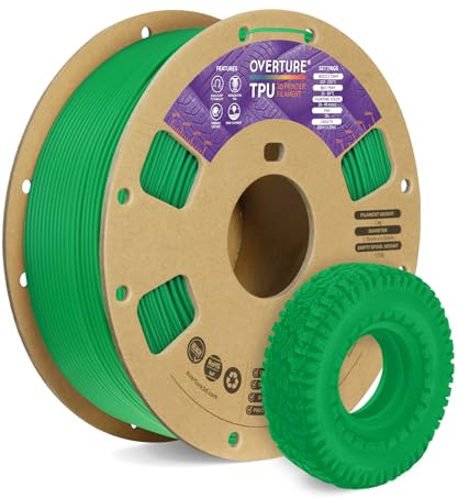 OVERTURE Flexible TPU 95A 3D Printer Filament 1.75mm, 1kg Green | Soft & High Elasticity & Durability, Excellent Layer Adhesion, Accuracy +/- 0.02mm, Fits Most FDM (Green)