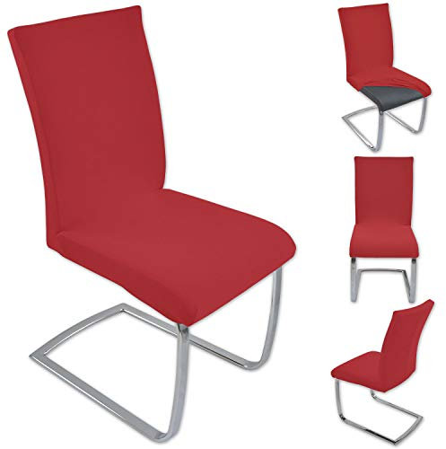 Nurtextil24 Stuhlhussen 6 er Pack Schwingstühle Stretch Stuhlbezug Dehnbar Stuhlüberzug Spannbezug elastisch Husse Überzug Rot