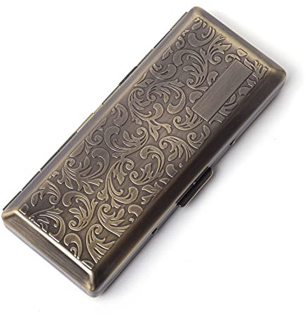 Caja de cigarrillos de metal - Damas y hombres, caja de cigarrillos de bolsillo con clip de resorte de doble cara portátil con capacidad para 10 cigarrillos de 100 mm (Bronze)