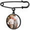 Custom4U Personalisierte Rund Foto-Brosche Schwarz Memorial Anhänger Brautstrauß mit Bild Edelstahl Broschen Anstecker DIY Brosche Schmuck Zubehör Silber für Damen Frauen