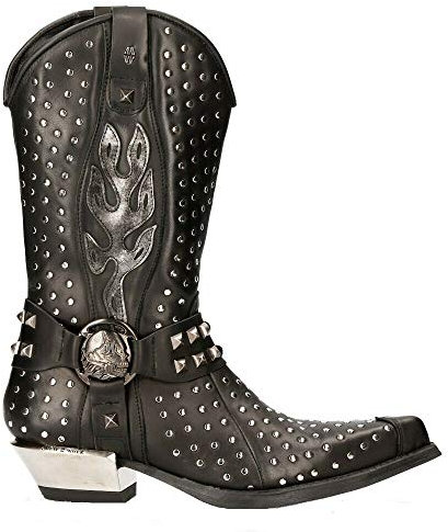 Stivali da Uomo New Rock M-7928-S1 Stivali da Cowboy in Pelle Nera con Borchie Argentate da Motociclista 42
