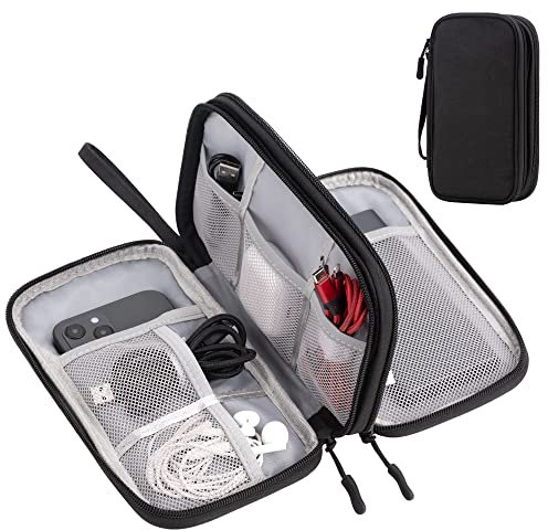 Arae Organizador de Accesorios Electrónicos - Bolsa de Viaje para Cables con Doble Capa, para Tarjetas, Cargadores, Móviles y Auriculares - Negro