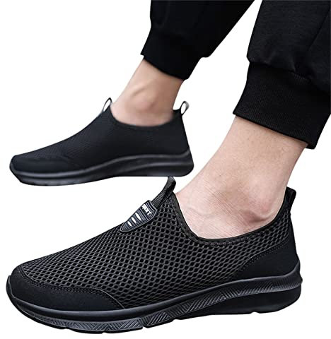 A/U Zapatillas Hombre Verano, Zapatillas Hombre sin Cordones, Zapatos Deportivos Moda Ligero, Zapatillas Hombre, Zapatos Informales con Cordones Superficiales de Malla Transpirable, Negro, 43 EU