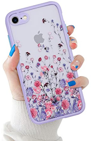 Fycyko Kompatibel mit iPhone SE 2022 Hülle/iPhone SE 2020 Case, iPhone 8 Handyhülle/iPhone 7 Schutzhülle Kameraschutz Vintage Aesthetic Blumen Muster Stoßfeste Cover für iPhone 7/8/SE 4,7 Zoll-Lila