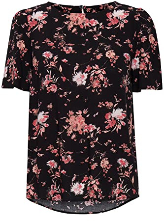 b.young BYMMJOELLA Damen Shirt Kurzarmshirt Kurzarmbluse Bluse Rundhalsausschnitt Allover-Print aus 100% Viskose LENZING(TM) ECOVERO(TM)