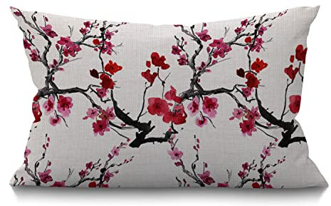 BGBDEIA Kirschkissenbezug Bauernhaus japanische Kirschblüte Dekorationen Kissenbezug für Sofa Couch Baumwolle Leinen 30 x 50 cm 12x20 Zoll