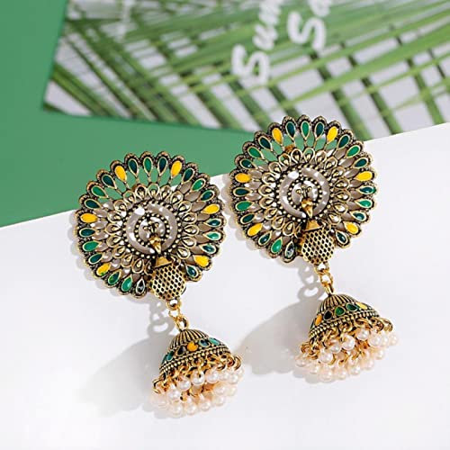 ZLING Silber Farbe Frauen Jhumka Ohrringe Indischer Schmuck Bunte Perlen Glocke Quaste Ohrringe Blume Tibetischen Schmuck