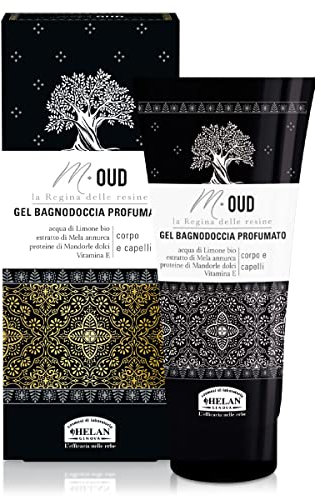 Helan M Oud - Shampoo, Bath & Shower Gel for Men with Vitamin E & Sweet Almonds Proteins - Scented Mens Shower Gel Suitable for Frequent Use, Gentle & Natural Hair & Body Wash - Made in Italy, 200 ml
