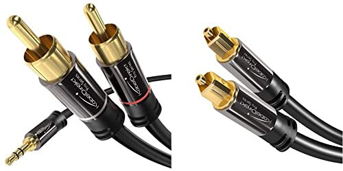 KabelDirekt - 3.5mm 2 Cinch Y Kabel - 3m - (3.5mm > 2 RCA, Klinke auf Cinch) - PRO Series & Optisches Kabel/Toslink Kabel - 3m - PRO Series