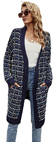 HEYPORK Damen Herbst Winter Warm Bequem Pullover Casual Mode Strickjacke Strickpullover Frauen Winter Strickjacke Modische Bunte Jacke(Blau, M)