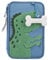 Depesche 12307 World Mini-Gefüllte 2-Fach Federtasche in Blau, mit Dino-Motiv aus Frotteestoff und Knochen-Anhänger, Federmäppchen mit Buntstiften, Lineal, Schere UVM
