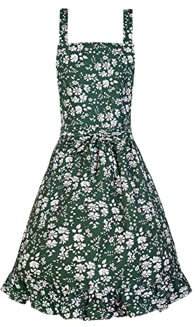 Pinknoke Delantal vintage para mujer con bolsillos, bonito delantal floral para cocina, cocina, hornear, jardinería, Verde, M