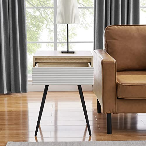 URBNLIVING Sofa End Table With 1 Drawer Storage Side Table Nightstand Bedroom Bedside Cabinet Unit (Solid White Birch)