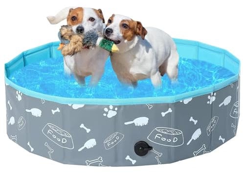 Demigreat Hundepool fur Große Kleine Hunde,80/120/ 160CM Faltbar Hunde Planschbecken, Tragbar & Eco-Friendly PVC Hunde Pool, Knochen