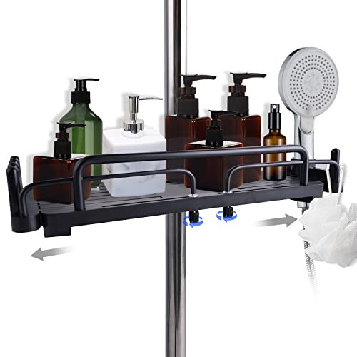 QANIUOS Duschablage ohne Bohren, ausziehbare Badezimmer-Stange, Duschregal, Halterung, Duschhalter für Seife und Shampoo, passend für 18-25 mm Duschstange