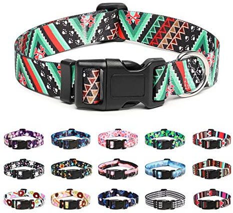 Mercano Hundehalsband Verstellbares, Weich Nylon Komfort & Robuster Gemustertes Hunde Halsband für Kleine Mittlere Große Hunde Welpen Katzen (S, Ethnisches Grün)