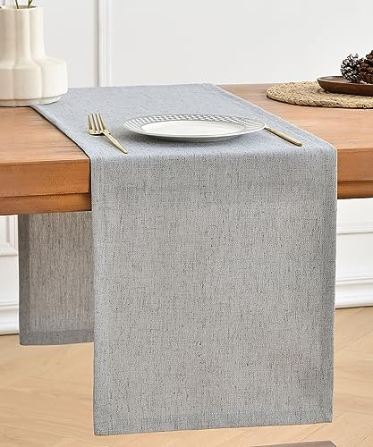 Wracra Tischläufer aus Silber Grau Leinen, 120cm lang, maschinenwaschbar, rustikaler Bauernhaus-Tischläufer für Essen, Feiertage, Partys und den täglichen Gebrauch(Silber Grau, 120cm)