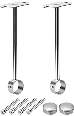 TA-VIGOR Ceiling-Mount Bracket 25mm Dia, Wardrobe Pipe Bracket Shower Curtain Closet Wardrobe Rod Lever Support Holder Pipe Flange Socket 2Pcs(300mm Height)