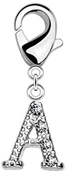 beyoutifulthings Damen Charm-Anhänger Buchstabe A Silber Zirkonia Clear Bettel-Armband Charm-träger Fuß-kettchen Hals-kette Chirurgenstahl