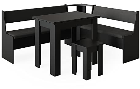 Vicco Eckbankgruppe Roman, Küchentisch, Schwarz, 150 x 180 cm mit Tisch
