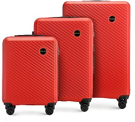 WITTCHEN Kofferset Circle line - Kollektion aus ABS mit Diagonalen Streifen Glänzend Strukturierten (S+M+L) Rot