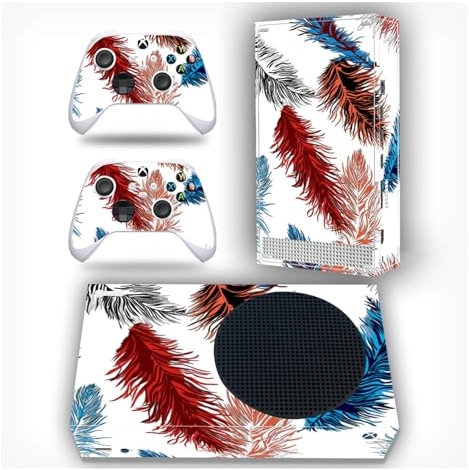 Skin Sticker für Xbox Series S Konsole und Controller, Vinyl-Aufkleber Serie S, Schutzzubehör für X-Box Serie S (rote Feder)
