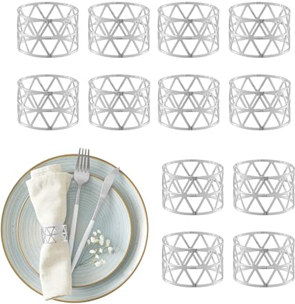 Relaxdays Serviettenringe, 12er Set, geometrisch, HxD: 3x4,5 cm, Serviettenhalter, Papier- und Stoffservietten, Farbwahl