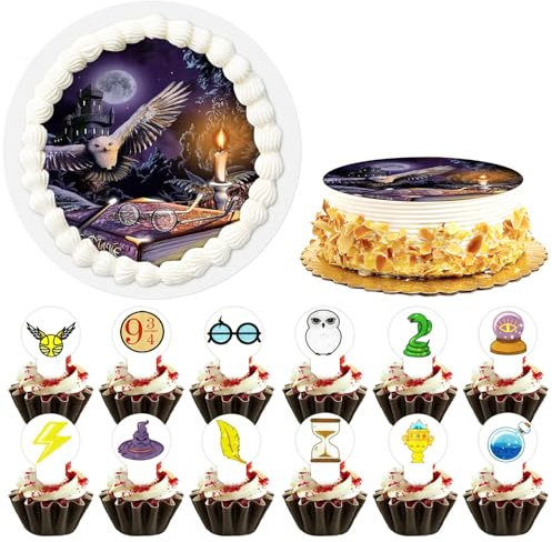 Essbare Tortenaufleger 13 Stück, 20cm Tortendeko Essbar mit Muffin Deko Essbar, Kuchen Deko Essbar, Tortenaufleger Foto, Fondant Tortenaufleger, Tortenaufleger für Junge Mädchen