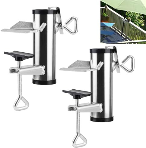 efuturetime 2 x Bases para Sombrillas Clip de Fijación para Sombrilla de Jardín Ajustable, Abrazadera para Sombrilla para Silla, Escritorio, Patio, Balcón, Ø25-38mm