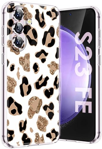 sqgylgl para Samsung Galaxy S23FE 5G Funda Silicona Soft TPU Galaxy S23FE Leopardo Funda Ultra Delgada S23 FE 5G Slim Cases Transparente Animal Smartphone Case para SamsungS23 FE Handy (dorado)