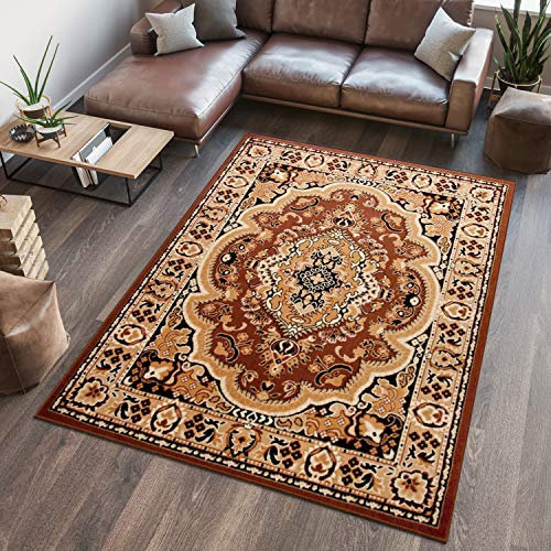 TAPISO Atlas Teppich Kurzflor Braun Hellbraun Beige Klassisch Orientteppich Floral Ornament Bordüre Vintage Wohnzimmer Schlafzimmer ÖKOTEX 250 x 350 cm