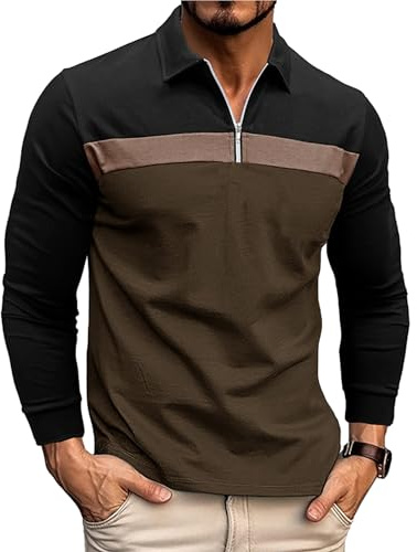 Ryehack Men's 1/4 Zip Polo Shirt Long Sleeve, Raglan & Contrast Color - Casual & Golf T-Shirt, S-3XL