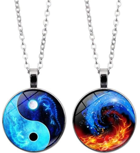 Yin Yang Tai Halskette Schmuckmond Drache Cabochon Glass Anhänger Kette Kristall Halskette Für Männer Frauen
