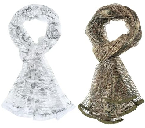 PATIKIL 71x35 Tarnungsschleier-Schal, 2 Stück Tarnnetz-Schleier Tarn-Mesh-Halstücher Wüsten-Mesh-Schals für Outdoor-Aktivitäten, Schneetarnung/Grün