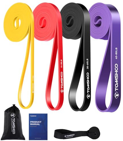 TOMSHOO Resistance Bands Set, Widerstandsbänder Fitnessbänder Klimmzugband Trainingsband mit Türanker, Aufbewahrungstasche, Mehreren Widerstandsstufen, für Krafttraining, Stretching
