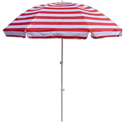 Sombrilla de Playa a Rayas Rojas y Blancas, Sombrilla de Patio Pequeña con 8 Varillas Resistentes, Sombrilla de Silla para Apartamentos, Balcón, Patio Trasero
