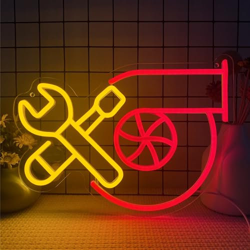Garage Turbo Neon Light, Wrench Turbo Neon Signs for Wall Decor, LED Turbo Lamp Wall Art Car Garage Decor, Man Cave Auto Room Garage Repair Shop Party Birthday Gift(14.5 * 10.6in)