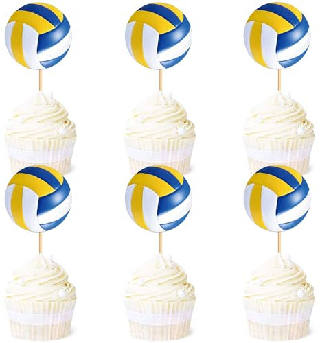 Blumomon 24 Stück Dual Front Volleyball Sport Kuchen Dekoration Volleyball Sport Cupcake Topper Sport Themed Party Dekoration Passend Für Volleyball Sportler Periphere Aktivitäten Dekoration