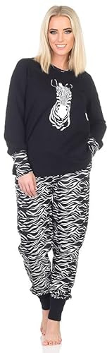 Normann Damen Pyjama Schlafanzug mit Bündchen und Tiermotiv - auch in Übergröße, Farbe:schwarz, Größe:60-62