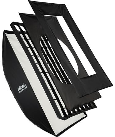 Walimex pro Studio Softbox 80 x 120 cm, girevole a 360°, montaggio semplice grazie alla funzione ombrellone, con griglia, maschere, adattatore Bowens e borsa per il trasporto, ideale per la fotografia