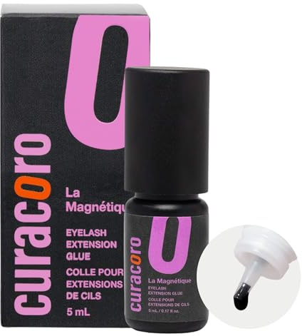 Curacoro Colle Extension de Cils Magnetic 5ml Séchage 1-2s | Adhésif extra fort pour salon, Transparent & Noir, Tenue 7-8 semaines, Réservé aux techniciens de cils formés