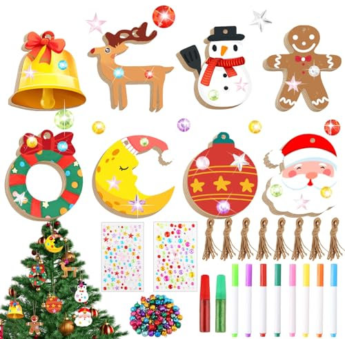 Aitsite 80 Stück Bastelset Weihnachten, DIY Weihnachtsbasteln Kinder Holzanhänger Weihnachten Holz Weihnachtsschmuck Holzdeko Weihnachts Basteln Weihnachtsbastelsets Weihnachtskugeln zum Bemalen