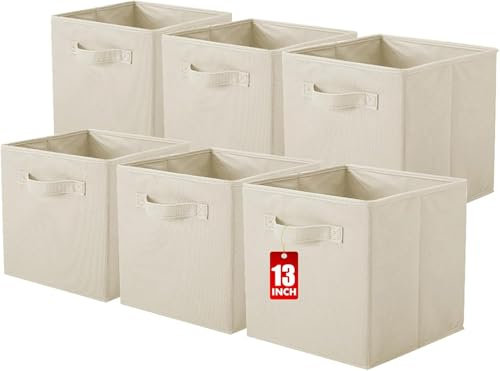 powerking Aufbewahrungsbox Organizer aus Stoff, 6 Stück faltbar Aufbewahrungswürfel Aufbewahrung Box in Würfelform, 33 x 33 x 33 cm, Beige